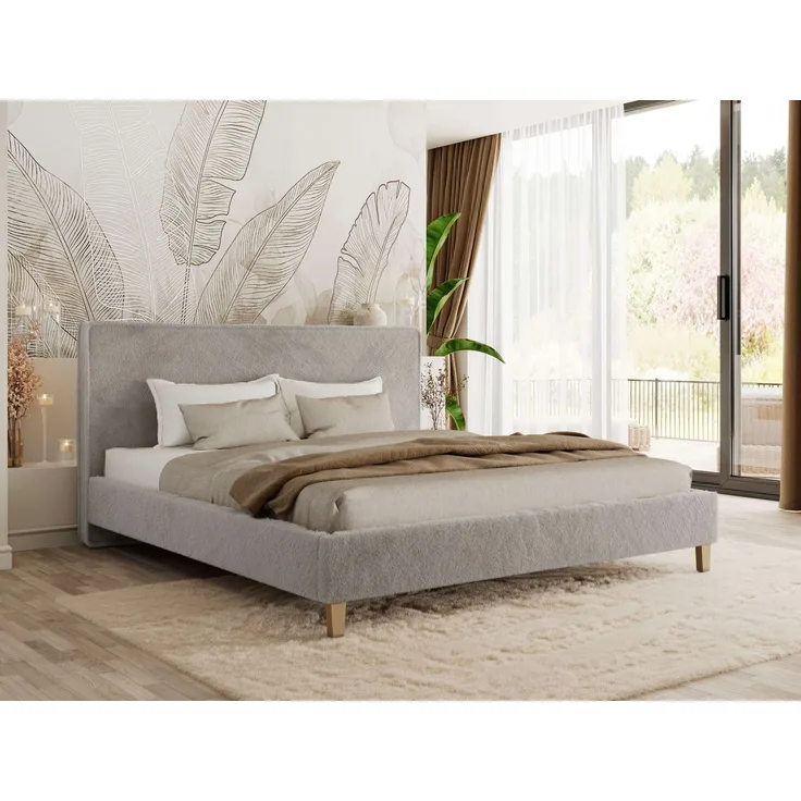 Design Polsterbett LUMARO CLASSIC 160x200 cm mit Lattenrost & 12cm hohen Füßen, Doppelbett mit Kopfteil, Konfigurierbar, Pocket Matratze - Hellgrau Plüsch - VIRE LUX