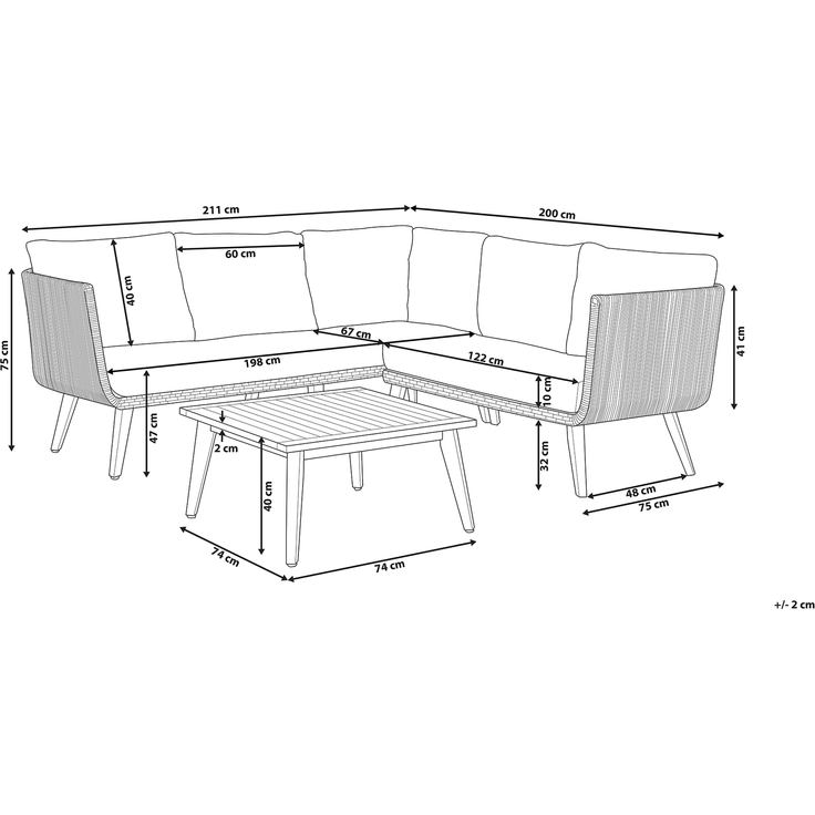 Beliani 'ALCAMO' Ecksofa Lounge Set, Akazienholz Schwarz – Bild 2