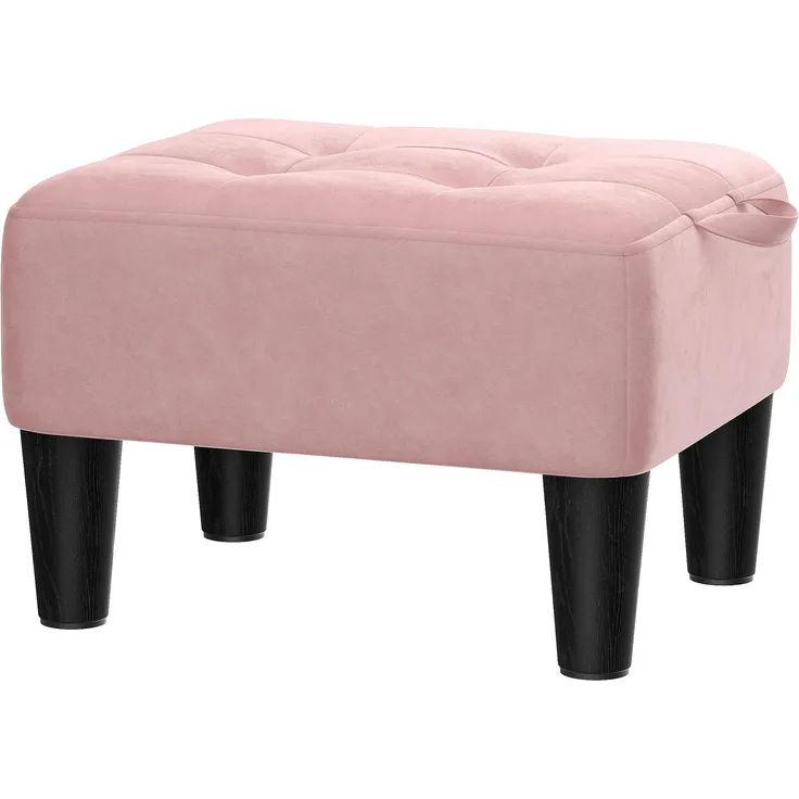 SONGMICS Sitzhocker, Fußhocker, Samt, Hocker, Dicke Polsterung, bis 150 kg belastbar, für Wohnzimmer Schlafzimmer Eingangsbereich, pastellrosa-tintenschwarz