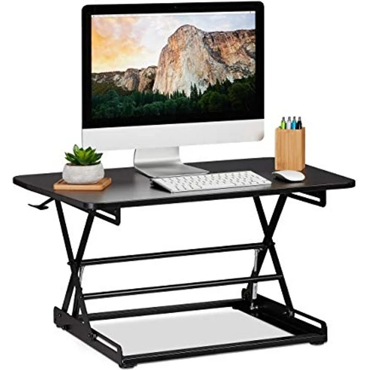 Relaxdays Sitz-Steh-Schreibtisch, für Laptop und Monitor, höhenverstellbarer Schreibtischaufsatz, ergonomisch, schwarz, 51 x 80 x 16 cm – Bild 1
