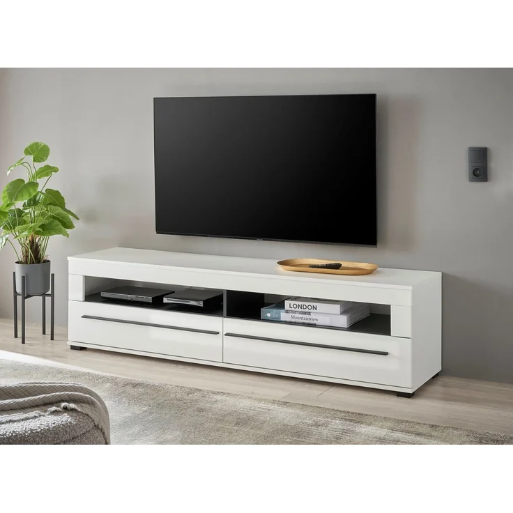 INOSIGN Lowboard modernes TV-Unterteil, Kommode in Eiche Evoke oder weiß, schwarze Stangengriffe, ausreichend Stauraum, vielseitig einsetzbar – Bild 2