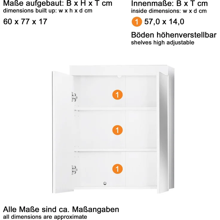 Trendteam 'Amanda' Spiegelschrank, Holz, 77 x 17 x 60 cm, Weiß Hochglanz – Bild 3