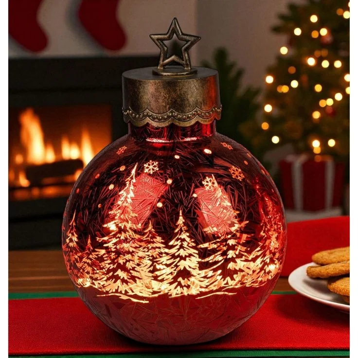 formano LED Dekolicht XXL Glas-Kugel Frosty Rot 30 cm Timer 6h/18h Weihnachten Herbst Deko, LED fest integriert – Bild 4