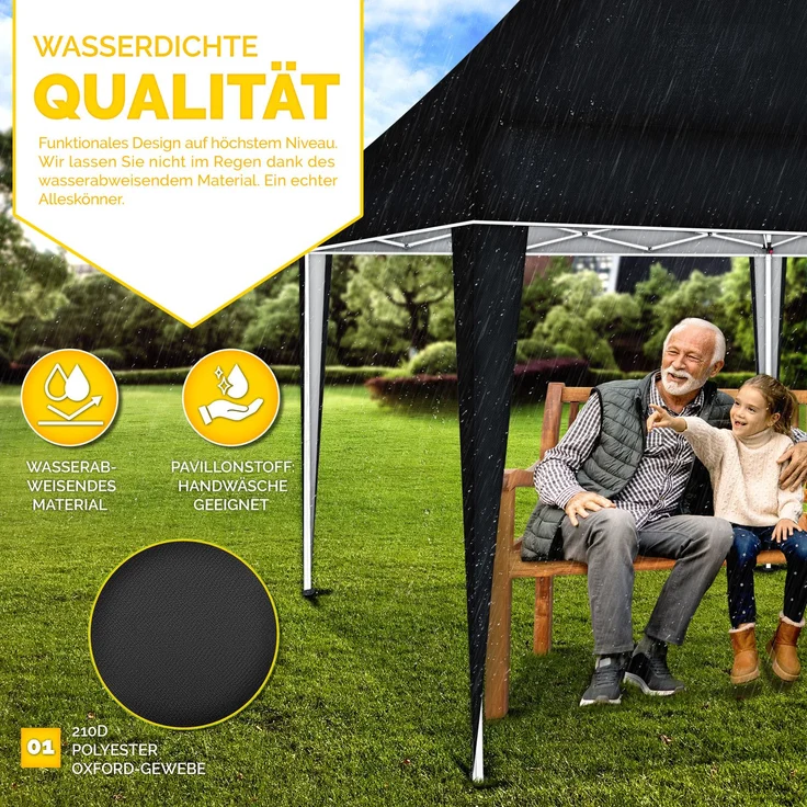 tillvex Pavillon 3x6m Schwarz wasserdicht | Pop-Up Faltpavillon höhenverstellbar | Gartenzelt UV Schutz 50+ | Partyzelt mit Tasche für Garten – Bild 9