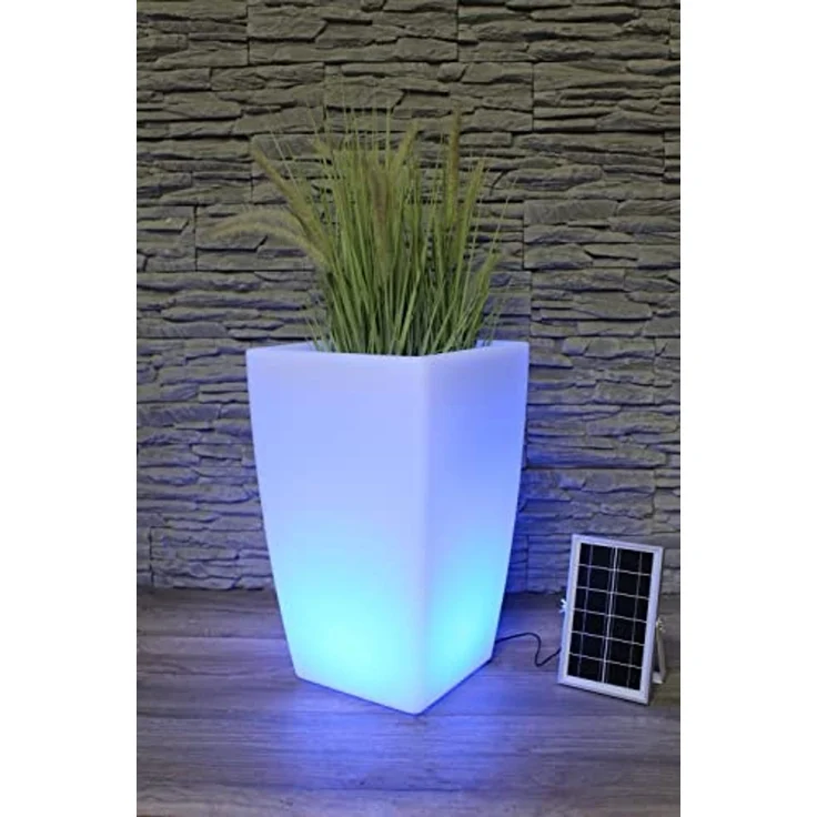 Arnusa Pflanzkübel Solar Blumenkübel LED Farbwechsel + Fernbedienung Akku Blumentopf, beleuchtet Solarleuchte moderne Lampe – Bild 4