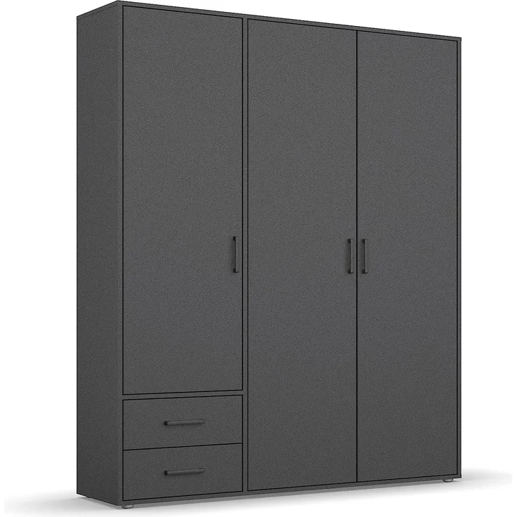 Rauch Möbel Voyager Schrank Kleiderschrank Drehtürenschrank, Graumetallic, 3-türig mit 2 Schubladen, inkl. 1 Kleiderstange, 3 Einlegeböden BxHxT 140x194x53 cm