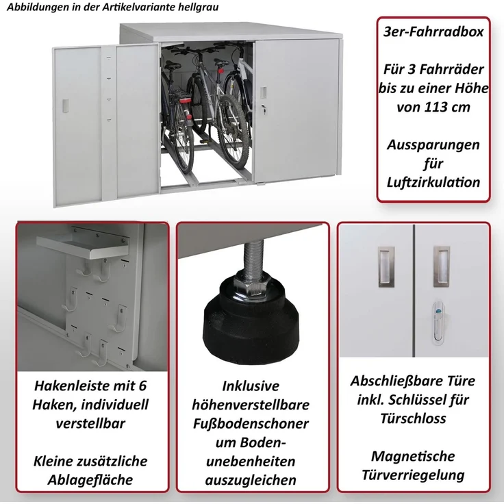 3er-Fahrradgarage HWC-P93, Fahrradunterstand Fahrradbox Bikebox, abschließbar verzinkter Stahl 124x148x208cm ~ anthrazit – Bild 2