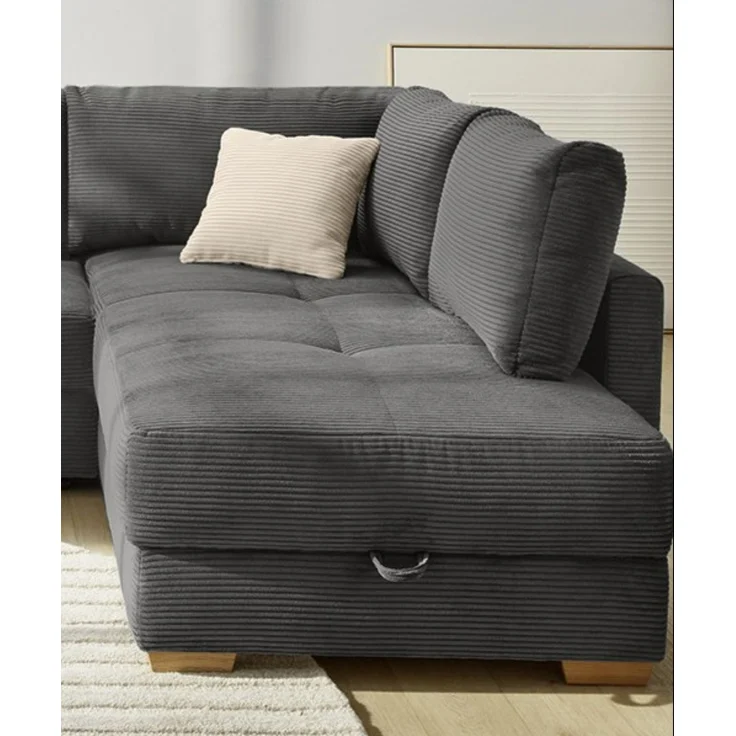 Ecksofa-Dauerschläfer Boxspring Federkerncouch Topper Stauraum Cord Grau Anthr. – Bild 5