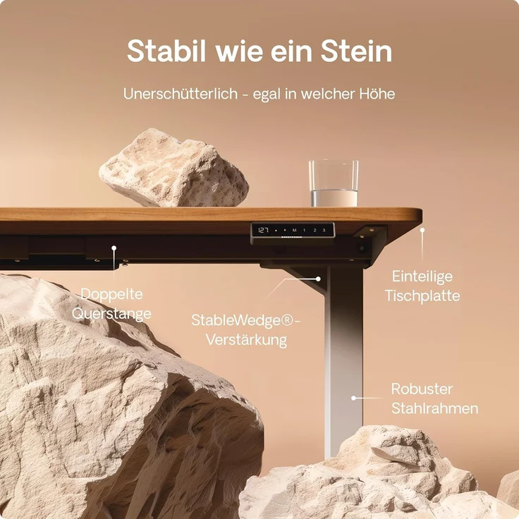 Höhenverstellbarer Schreibtisch - Höhenverstellbar Elektrisch mit Flüsterleisem Dual-Motor & Touchscreen - Hohe Tragfähigkeit - Stehtisch von Desktronic, Grau + Nussbaum, 160x80 cm – Bild 4