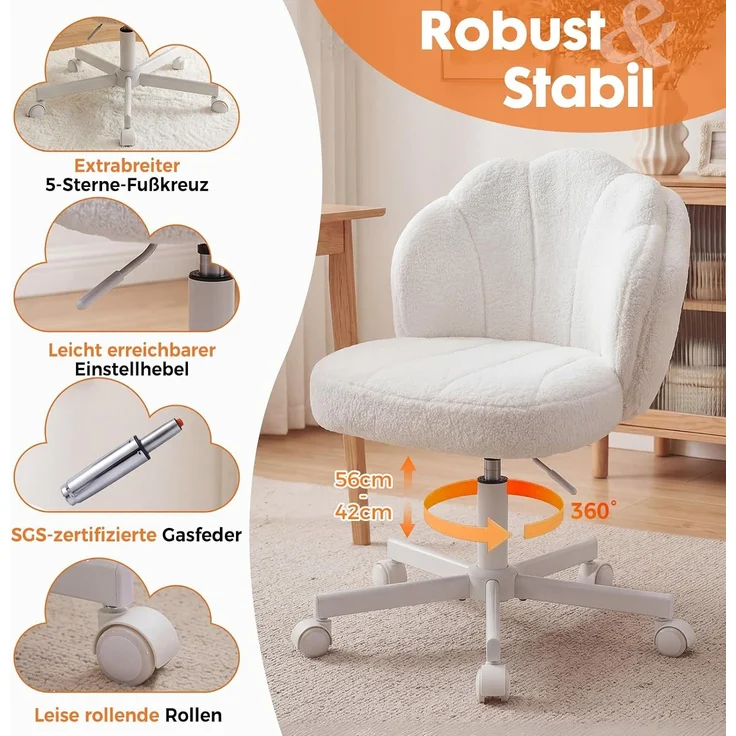 COMHOMA Bürostuhl Schminkstuhl Homeoffice Stuhl, Schreibtischstuhl Drehstuhl mit Rrollen, höhenverstellbar,für Schminktisch,Arbeitszimmer, Schlafzimmer,150kg – Bild 6
