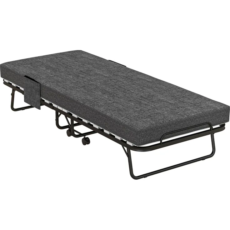 MELAYR, Klappbett, Matratze, 4 Rollen, Metallgestell, bis 150 kg, 190 x 80 x 42 cm, Dunkelgrau