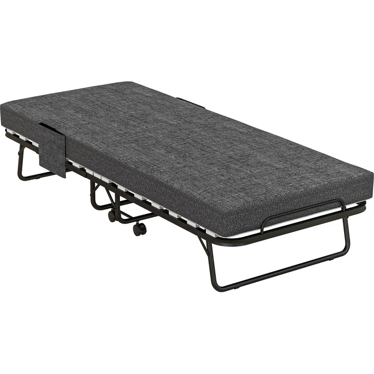 MELAYR, Klappbett, Matratze, 4 Rollen, Metallgestell, bis 150 kg, 190 x 80 x 42 cm, Dunkelgrau – Bild 1