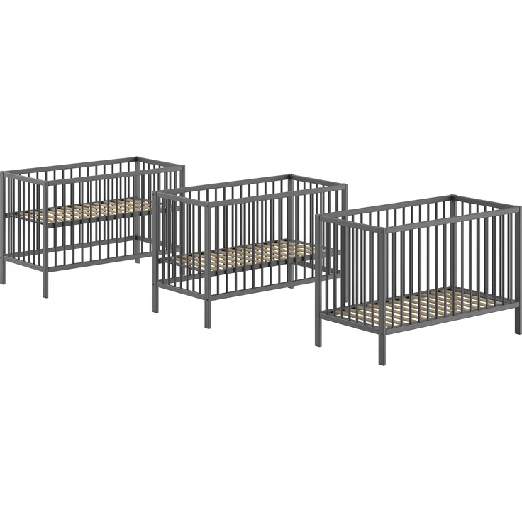 Babybett >Dino< in Buche Anthrazit, Massivholz - 124,4x84,4x65,4cm (BxHxT) – Bild 3