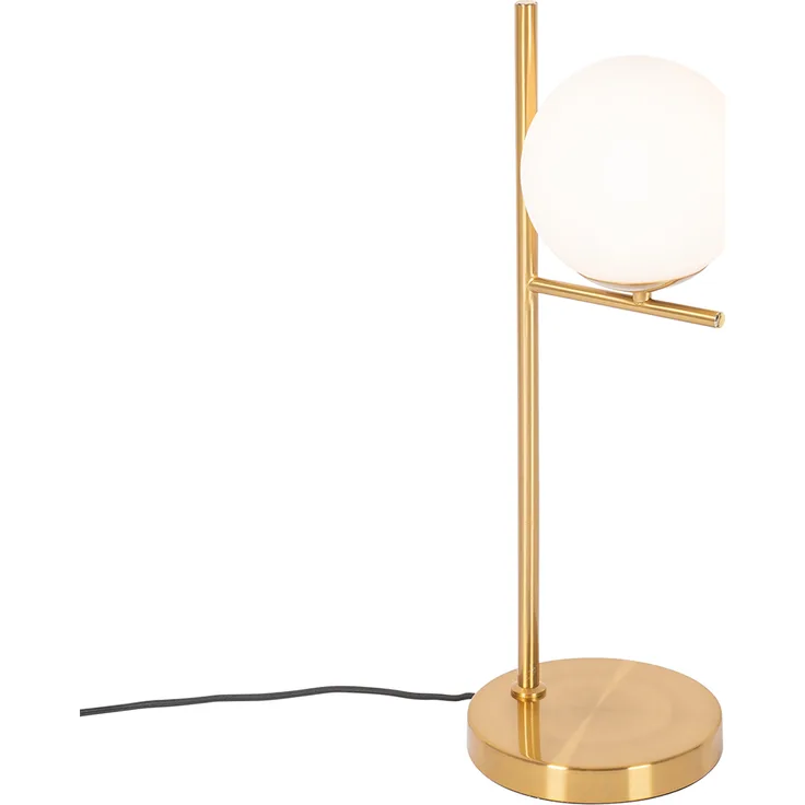 QAZQA Flore, Design Art-Deco-Tischlampe aus Gold und Opalglas, E14 LED geeignet, 52 cm hoch, kugelförmig, für Wohnzimmer und Schlafzimmer