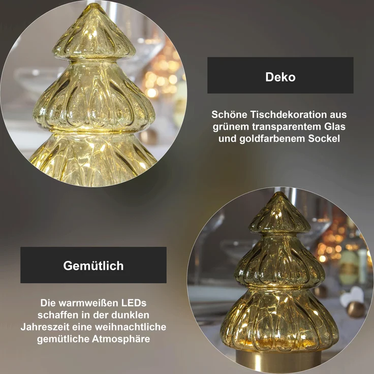 LED Tischleuchte ,Abete aus Glas, Tannenbaum, Batterie, grün, H 18cm – Bild 4
