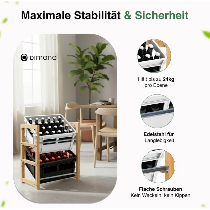 Dimono Flaschenregal DIMONO Bambus Getränkekisten Regal – Ablage für 2/3/6 Kisten, für Bier, Wasser & Limonade, Leergut Aufbewahrung – Bild 5