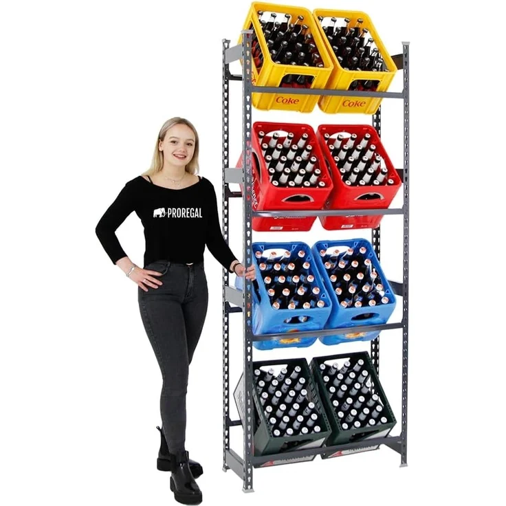 PROREGAL® Standregal Getränkekistenregal HIGH BIG CAMEL, HxBxT 200x80x30cm, Anthrazit, Getränkeregal, 4 Ebenen für 4-12 Kisten, 100kg Tragkraft pro Ebene, Selbstmontage – Bild 5