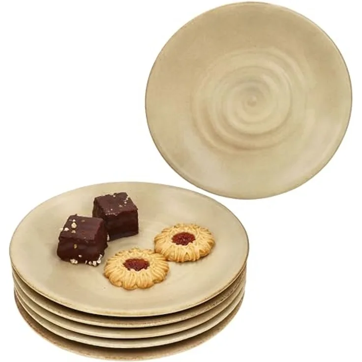 MamboCat Frühstücksteller MamboCat 6er Set Clay Beige Kuchenteller Steingut mit Strudel-Dekor