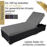 Sonnenliege Palermo mit Rollen (inkl. Auflage, Farbe wie abgebildet) aus hochwertigem Polyrattan, Liegen Farbe: Schwarz mit grauer Auflage