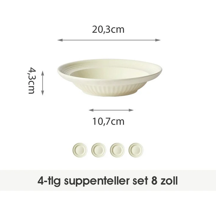 JIWOO Suppenteller 4er Ø20,3 cm, Speiseteller Pastateller Salatteller Dessertteller Plate, (4 St), Keramik Plate Hochwertige TellersetBeige mikrowellen spülmaschinenfest – Bild 1