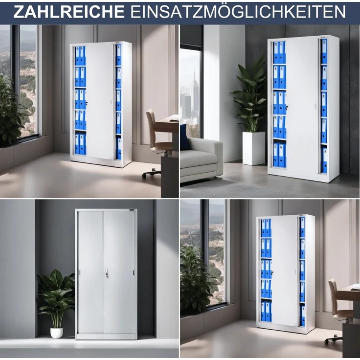 Aktenschrank abschließbar ROLF - Schiebetüren, 5 Ebenen | Büroschrank aus Stahl Metallschrank Werkstatt Mehrzweckschrank Werkzeugschrank, 185x90x40cm Grau – Bild 6