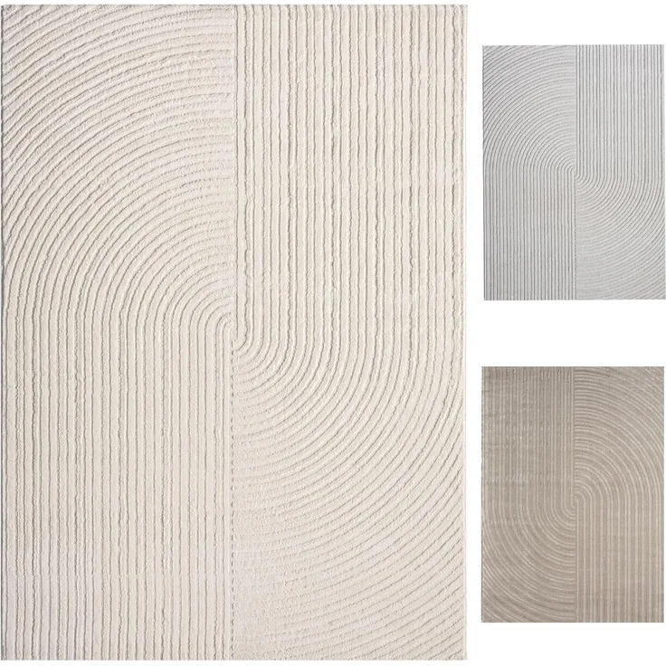 Vimoda Teppich Teppich Wohnzimmer Boho Design dünn kurzflur teppich, Rechteckig, Höhe: 6 mm, Hoch Tief Effekt 3D Teppich, in Creme, Grau &Taupe Läufer Schlafzimmer