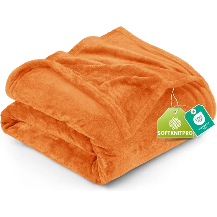 Utopia Bedding Fleecedecke Leichte Decke für Bett, Couch oder Sofa, Geeignet für alle Jahreszeiten [259x228 cm, Gebranntes Orange]