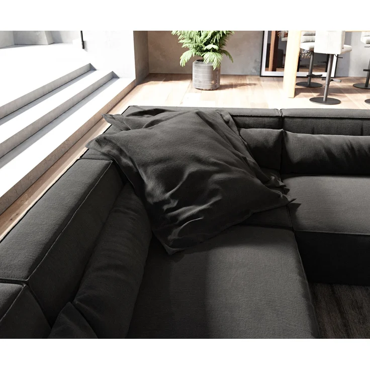 Wohnlandschaft Sirpio 300x210 cm Mikrofaser Schwarz Recamiere variabel – Bild 5
