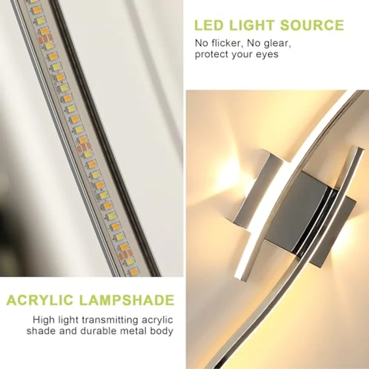 Goeco LED Wandleuchte Innen Dimmbar 89CM 29W Lange Wandlampe Flurlampe mit Fernbedienung 3000K-6500K Chrom Wandbeleuchtung LED mit Memory-Funktion für Wohnzimmer Schlafzimmer Küche – Bild 5
