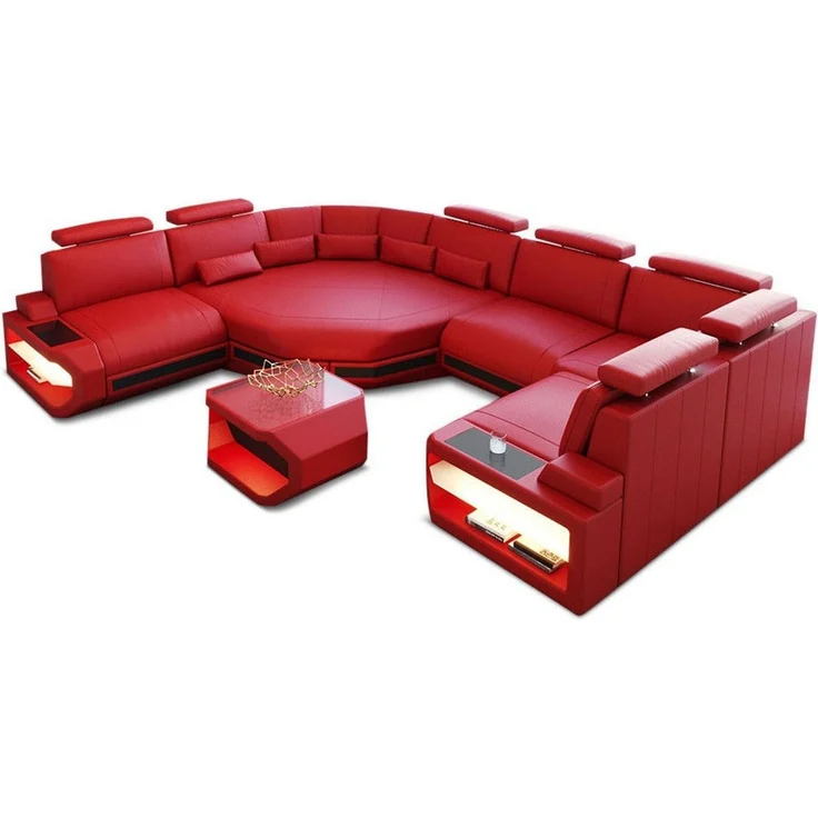 Leder Wohnlandschaft Asti Mini – Modern & Komfortabel - Büffelleder - rot-schwarz - Links – Bild 1