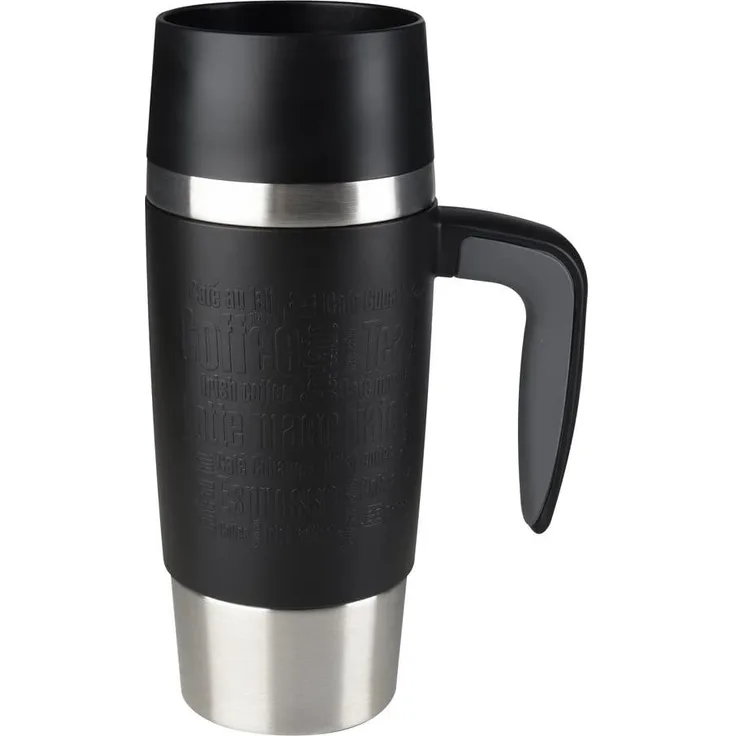 Emsa Travel Mug IsolierBecher 0. 36 L Handle Schwarz, Isolier Becher, Teebecher, Kaffeebecher, 514096