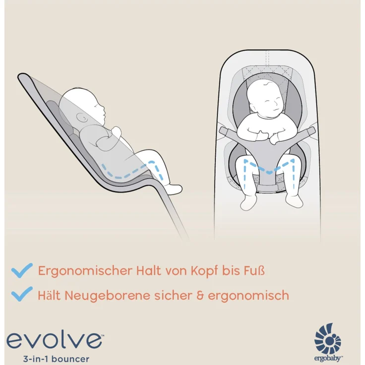 Ergobaby Evolve Bouncer Babywippe für Neugeborene Light Grey – Bild 3