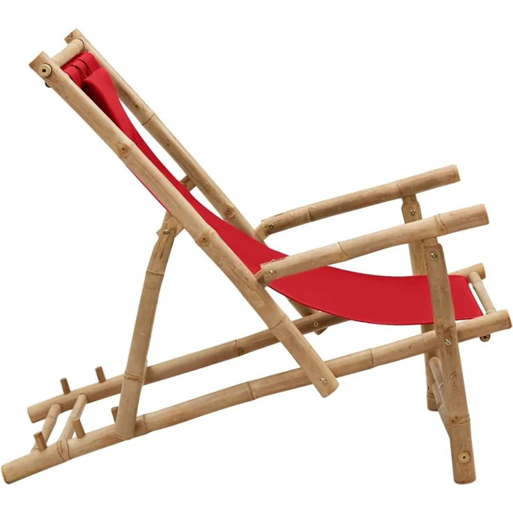 Liegestuhl, Sonnenliege Bambus und Canvas Rot – Bild 3
