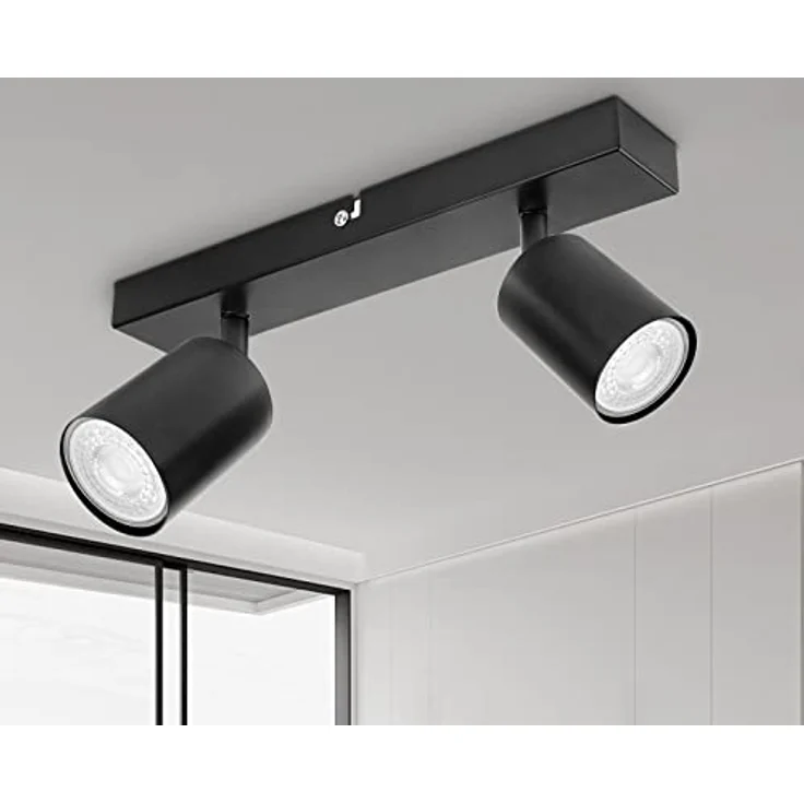 Dehobo Led Deckenstrahler Schwenkbar 350° - Deckenstrahler 2 Flammig Deckenleuchte GU10, LED Wandstrahler Schwarz, Spotlight Lampe Deckenlampe für Wohnzimmer Schlafzimmer Küche, Nein GU10 Leuchtmittel – Bild 2