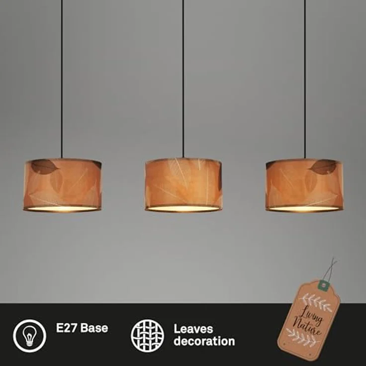 Briloner LED-Pendelleuchte Mata, Kaffeefarbe mit Blätteroptik, 3x E27 Fassungen, dimmbar, Boho-Stil – Bild 2