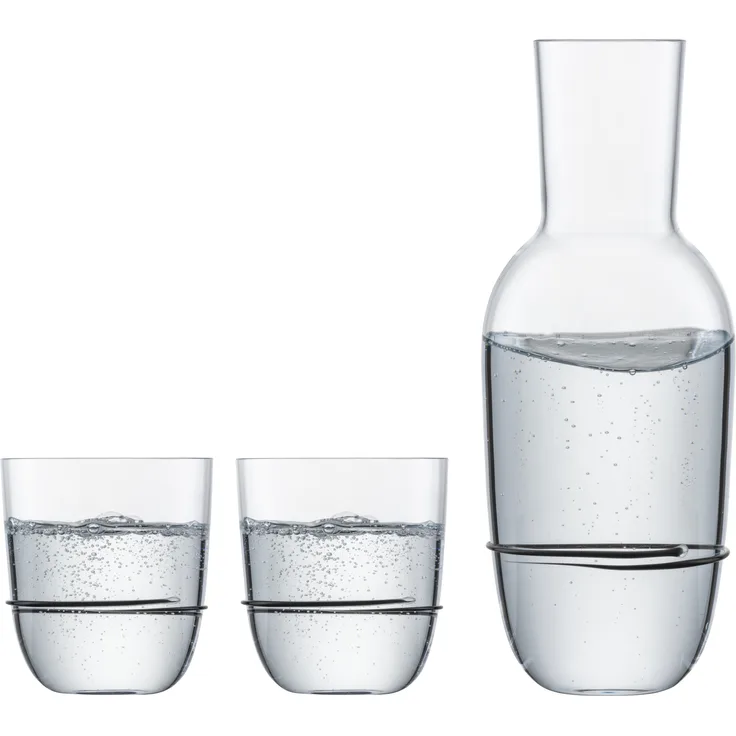 ZWIESEL GLAS handmade 1382 KARAFFE 0,75 + 2 BECHER 42 AURA SCHWARZ 121693