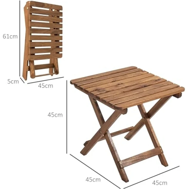 Outsunny Gartentisch Beistelltisch Outdoor, 2er-Set klappbrer Holztisch aus Holz (Campingtisch, 2-St, Klapptisch), für Garten, Balkon, Teak, 45 x 45 x 45 cm – Bild 3