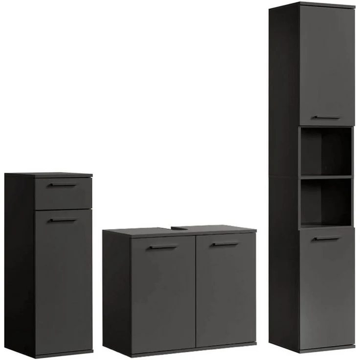 mokebo Badmöbel-Set Der Steuermann, (3-teilig), Unterschrank, Beistellschrank & Hochschrank in Schwarz – Bild 1