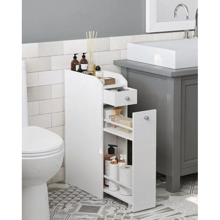 Vasagle Badkommode Badezimmerschrank Toilettenschrank mit Schubladen, MDF Weiß, 40 x 18 x 70 cm – Bild 1