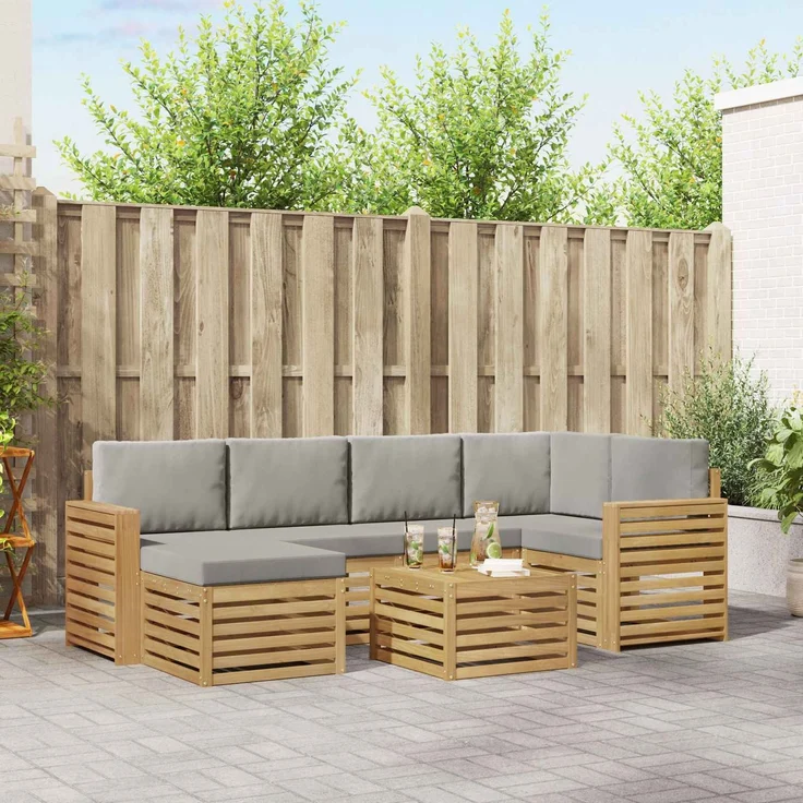 vidaXL Outdoor-Sofagarnitur 7 stk. 5-Sitzer Weiß und Hellgrau 3392161 – Bild 1