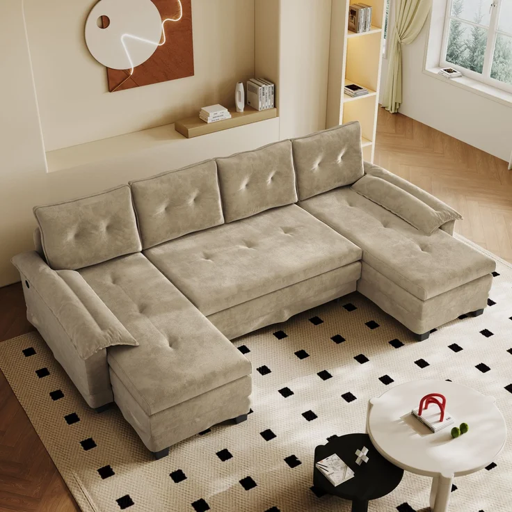 ZUBALIYA Schlafsofa 127x87 cm, mit USB - Anschluss, mit Ausziehbett, mit Chenille - Bezug, mit Samtbezug, modular aufgebaut, Weiß – Bild 13