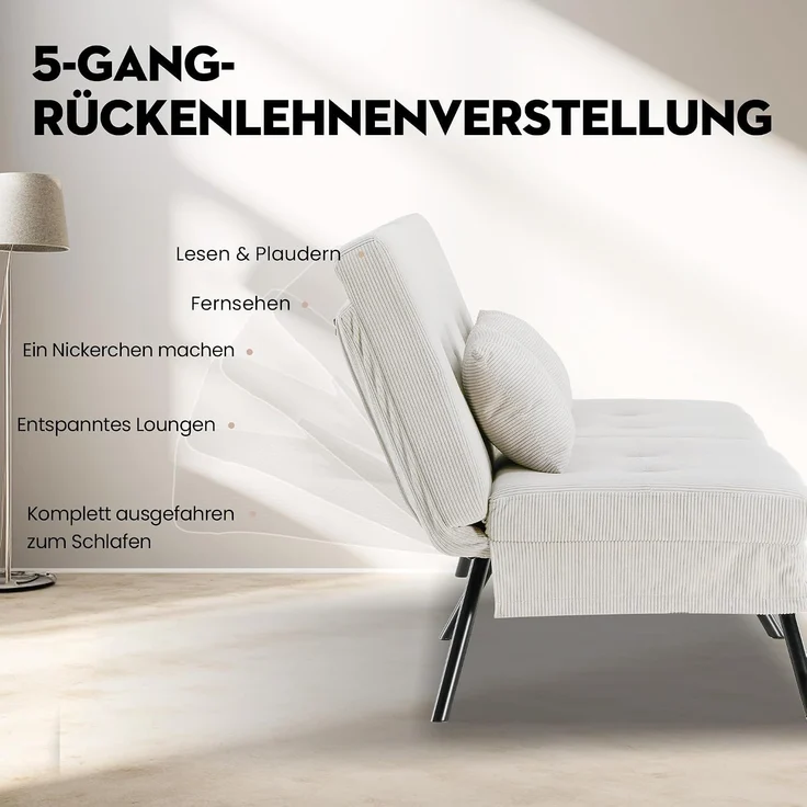 COMHOMA Sofa Schlafsofa mit Schlaffunktion, überzug Futon Klappsofa, Bettcouch, ecksofa, Couch Gästebett, 3-Sitzer Sofa, mit verstellbare Rückenlehne aus Cordstoff Beige – Bild 8