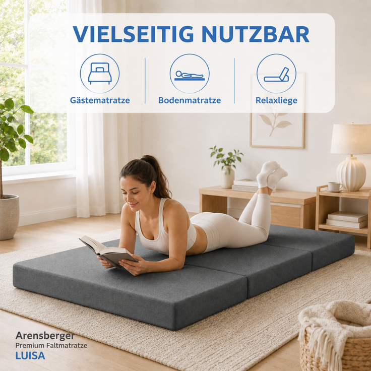Arensberger Luisa Faltmatratze 15 cm Gel Memory Foam klappbar Gästematratze mit Tragetasche – Bild 4
