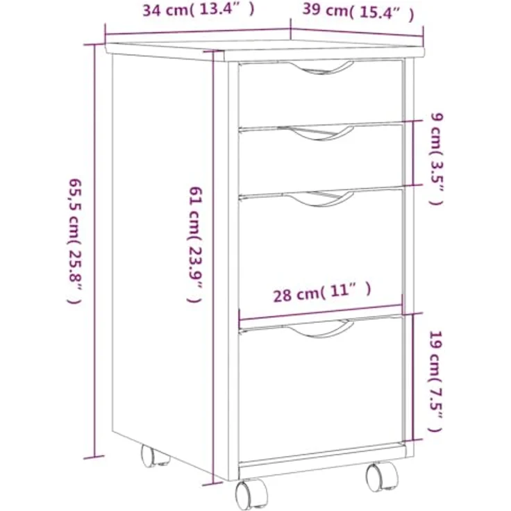 vidaXL Rollschrank mit Schubladen MOSS Schwarz Massivholz Kiefer 4015792 – Bild 4