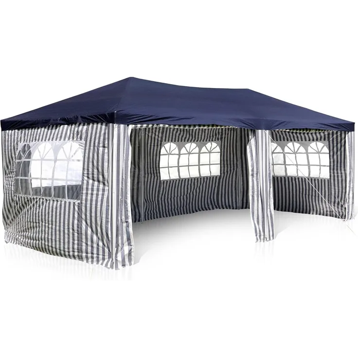 Nexos GM36077 PE-Pavillon Partyzelt mit 4 Seitenteilen und 2 Eingängen für Garten Terrasse Feier oder Fest als Unterstand Plane 110g m² wasserdicht 3x6 m blau