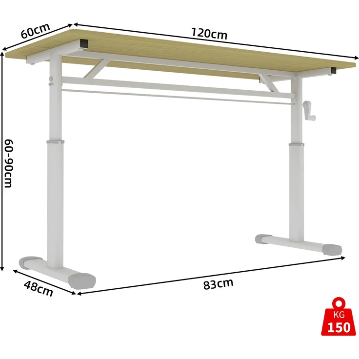 Schreibtisch höhenverstellbar mit Handkurbel, Holzoptik, Metallgestell – Bild 10