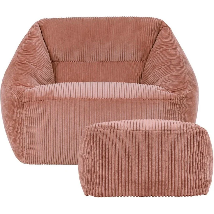 Icon Natalia Sitzsack Sessel mit Hocker für Erwachsene, Rosa, Flauschiger Cord Stoff, Riesen Sitzsack Samt mit Füllung, Bean Bag Chair, Bequemer Sessel Wohnzimmer, Lounge, Schlafzimmer, Büro – Bild 4