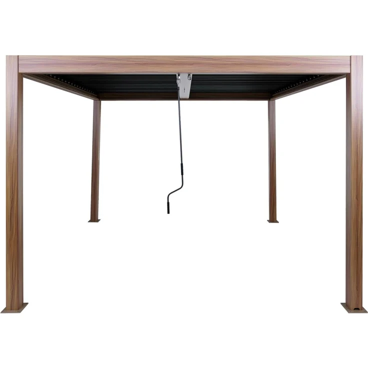 Pergola HWC-L46, Gartenpavillon Lamellen-Pavillon, 10cm-Aluminium-Gestell, Regenrinne sturmfest, 3x3m ~ Holzoptik – Bild 7