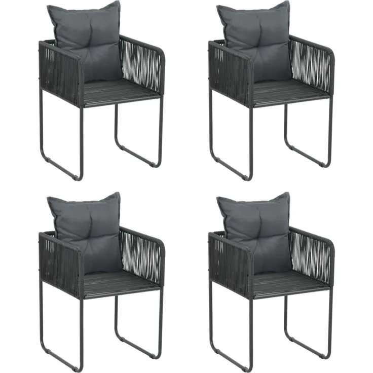 vidaXL Gartenstühle 4 Stk. mit Kissen Poly Rattan Schwarz 313107