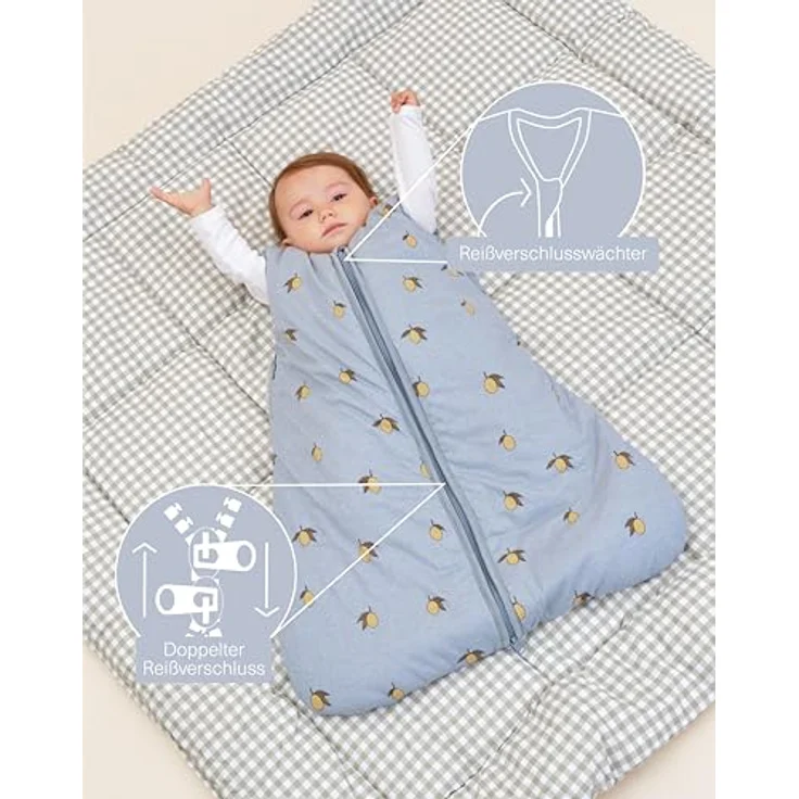 molis&co - Baby Schlafsack 2.5 TOG - Ganzjahres Schlafsack - Babyschlafsack Neugeborene - 100% Baumwolle (Oeko-TEX 100), ärmellos Winterschlafsack wattiert - Premium Qualität - Colima (70 cm) – Bild 4